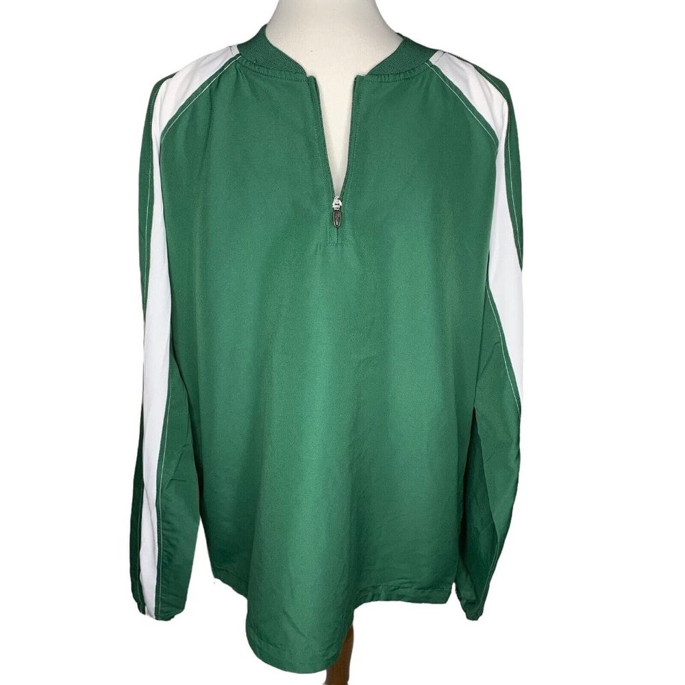 Tri-Mountain Performance 1/4 Zip Wind Shirt Jacket Men's Large Green White